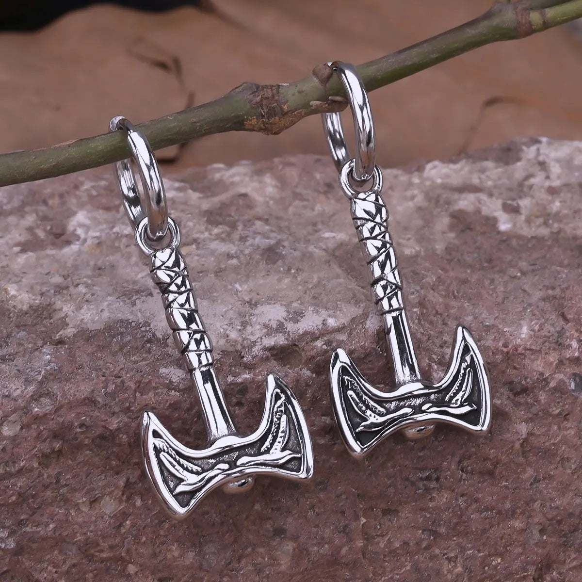 Stainless Steel Vikings Warrior Weapon Axe Drop Earrings Scandinavian Celtic Knot Rune Amulet Dangle Earrings Jewelry Gift