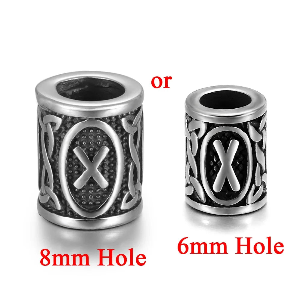Stainless Steel Viking Rune Beads Hair Beard Lanyards Paracord Bead Jewelry Bracelet Components Jewellery Making DIY Accessories