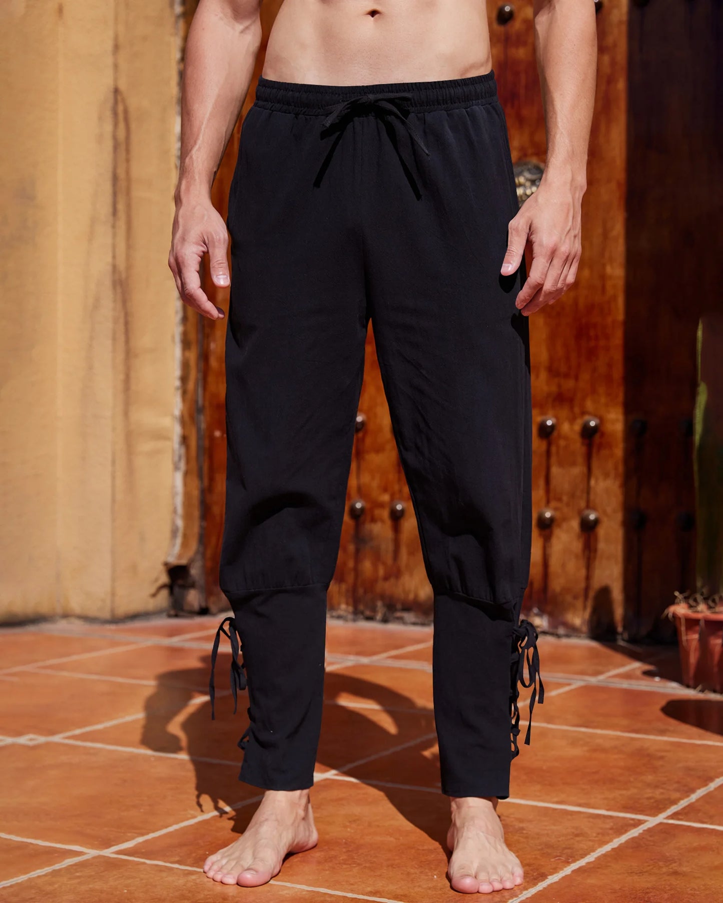 Men's  Halloween Costume  Pants Medieval Viking Pirate Cosplay Pants Renaissance Trousers for Adult With Pocket