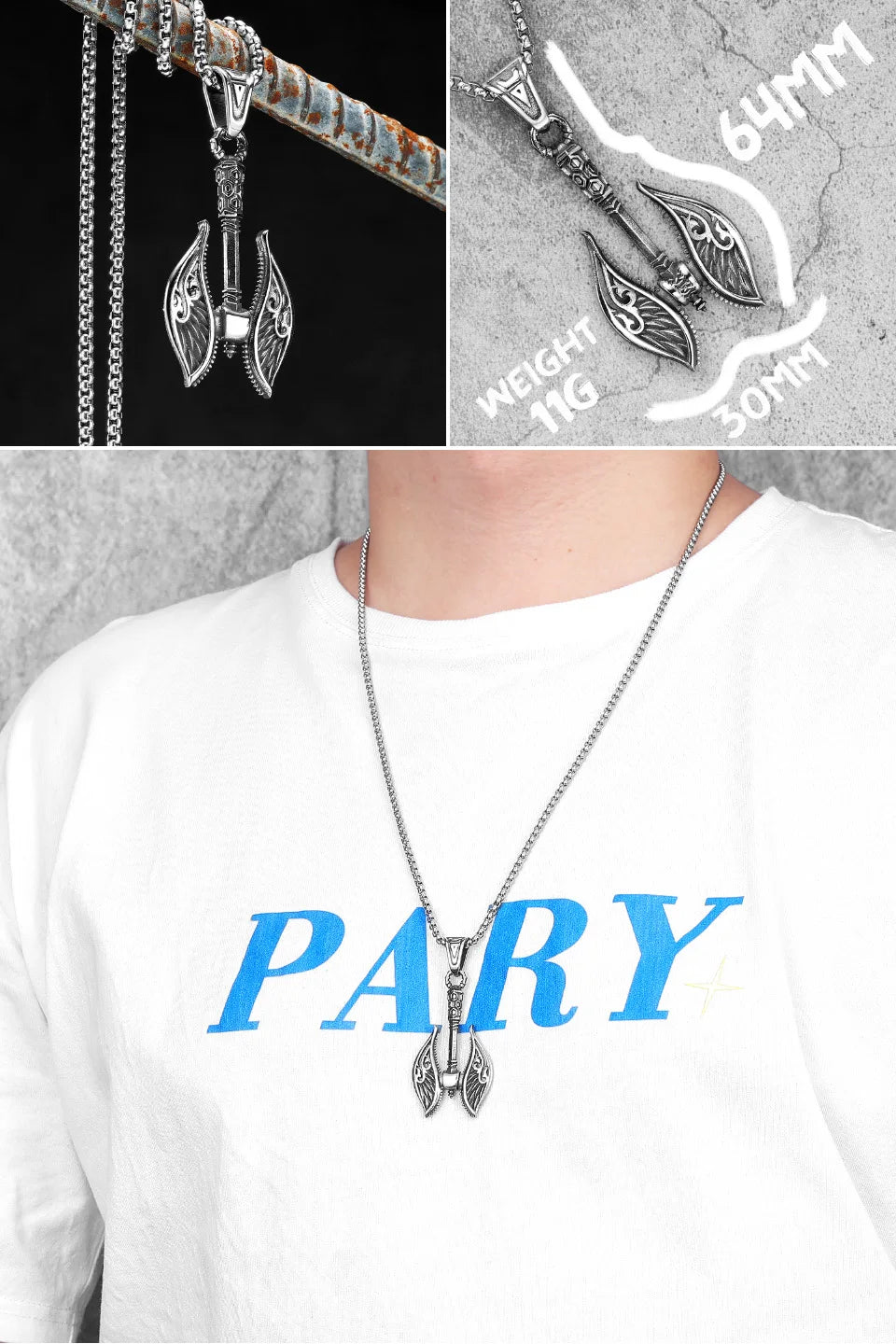Viking Variety Weapons Men Pendant Necklace Stainless Steel Nordic Myth Chain Retro Rock Punk Rap for Friend Male Jewelry Gift