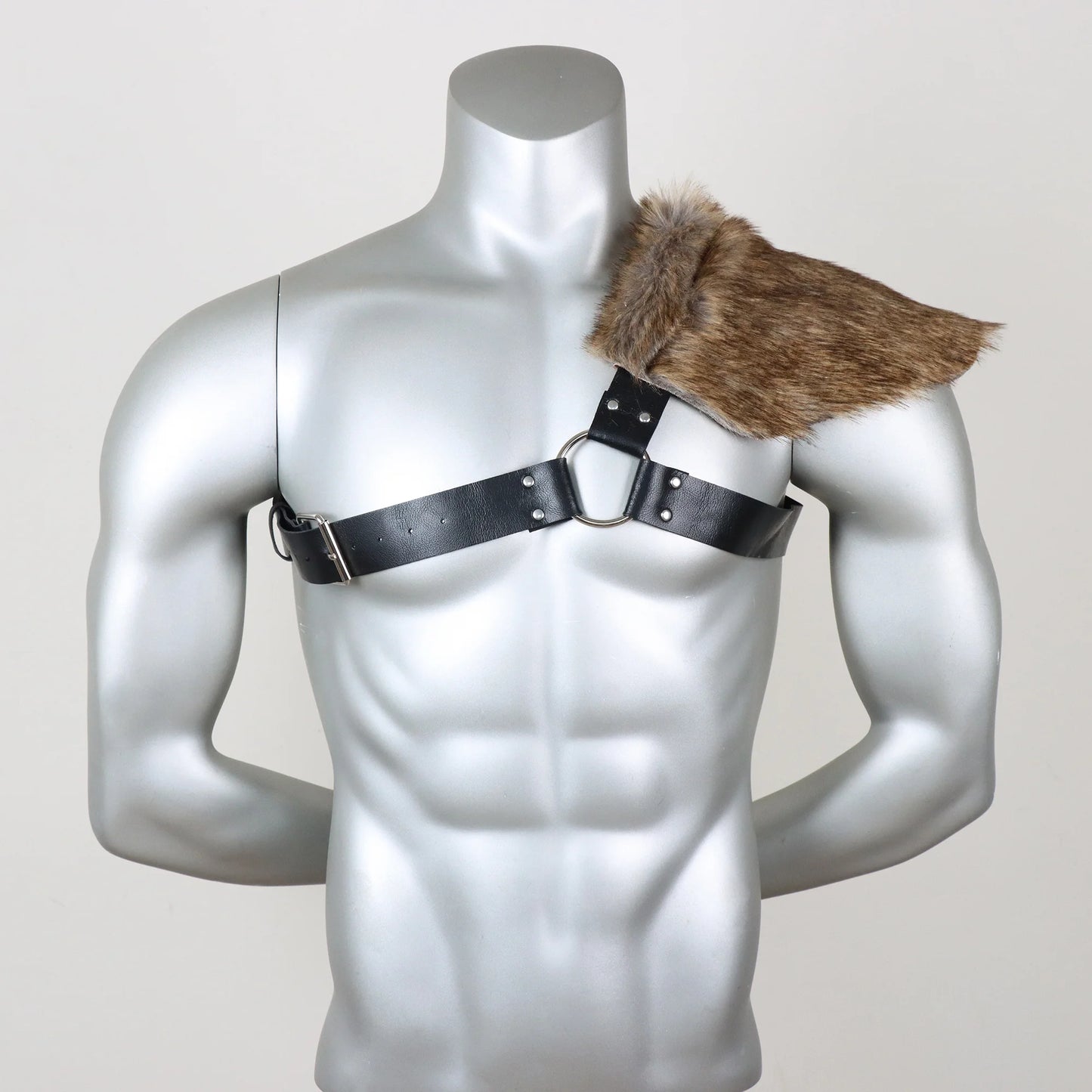UYEE Man  Medieval Viking Fur Wrap Drape Shawl Barbarian Shoulder Cowl Mantle with Chest Belt Fur Capelet for Viking