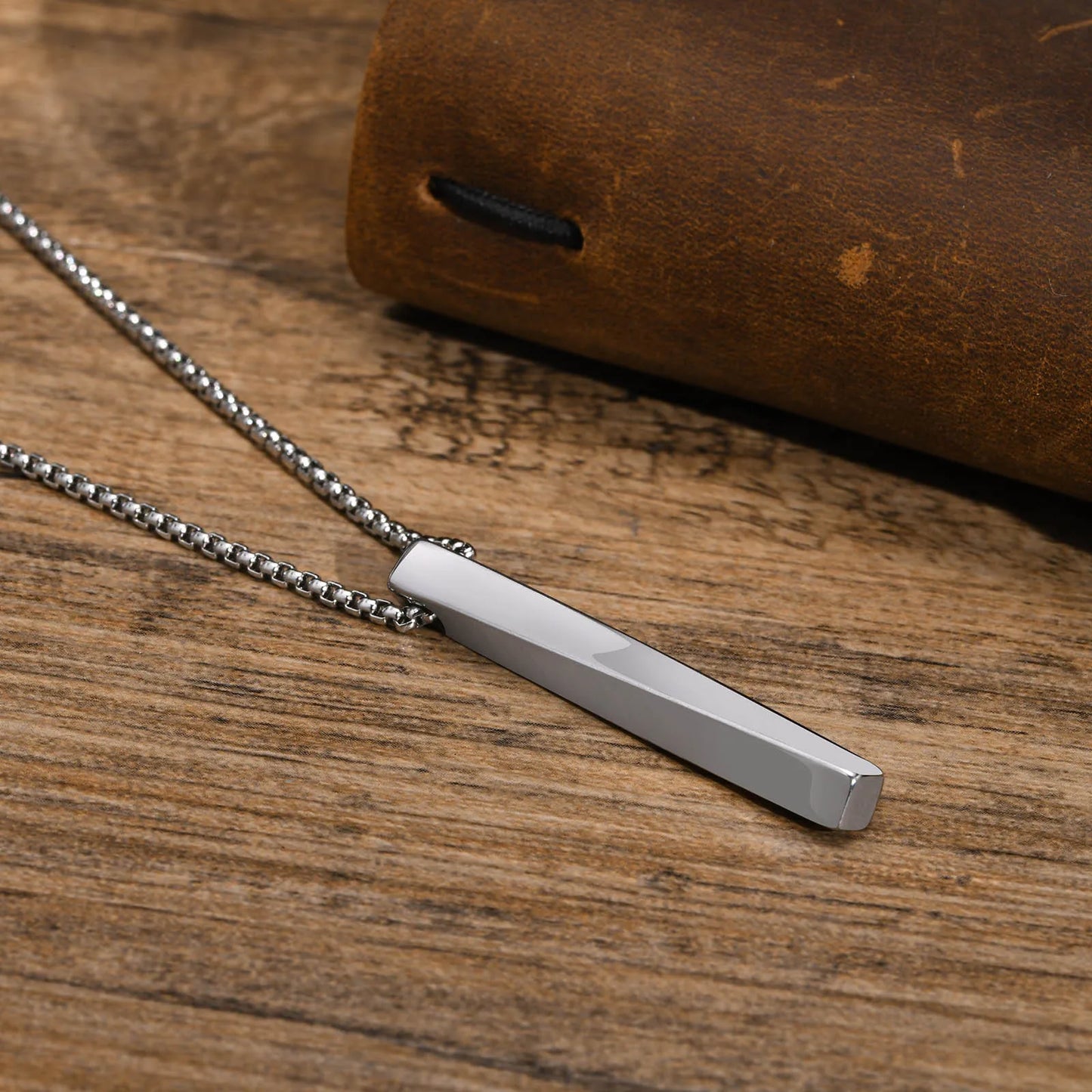 Vintage Nordic Viking Symbol Rune Vertical Twisted Bar Pendant Necklace for Men Stainless Steel Jewelry