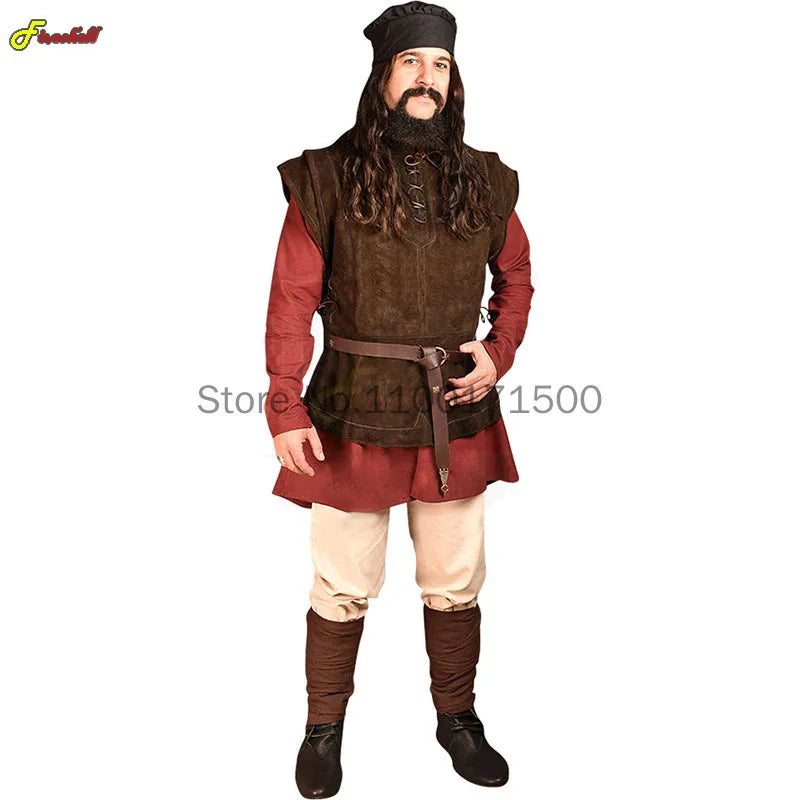 Mens Medieval Punk Vest Punk Cosplay Archer Costume Adult Chest Body Armor Suede Larp Outfit Jerkin Coat Halloween For Men