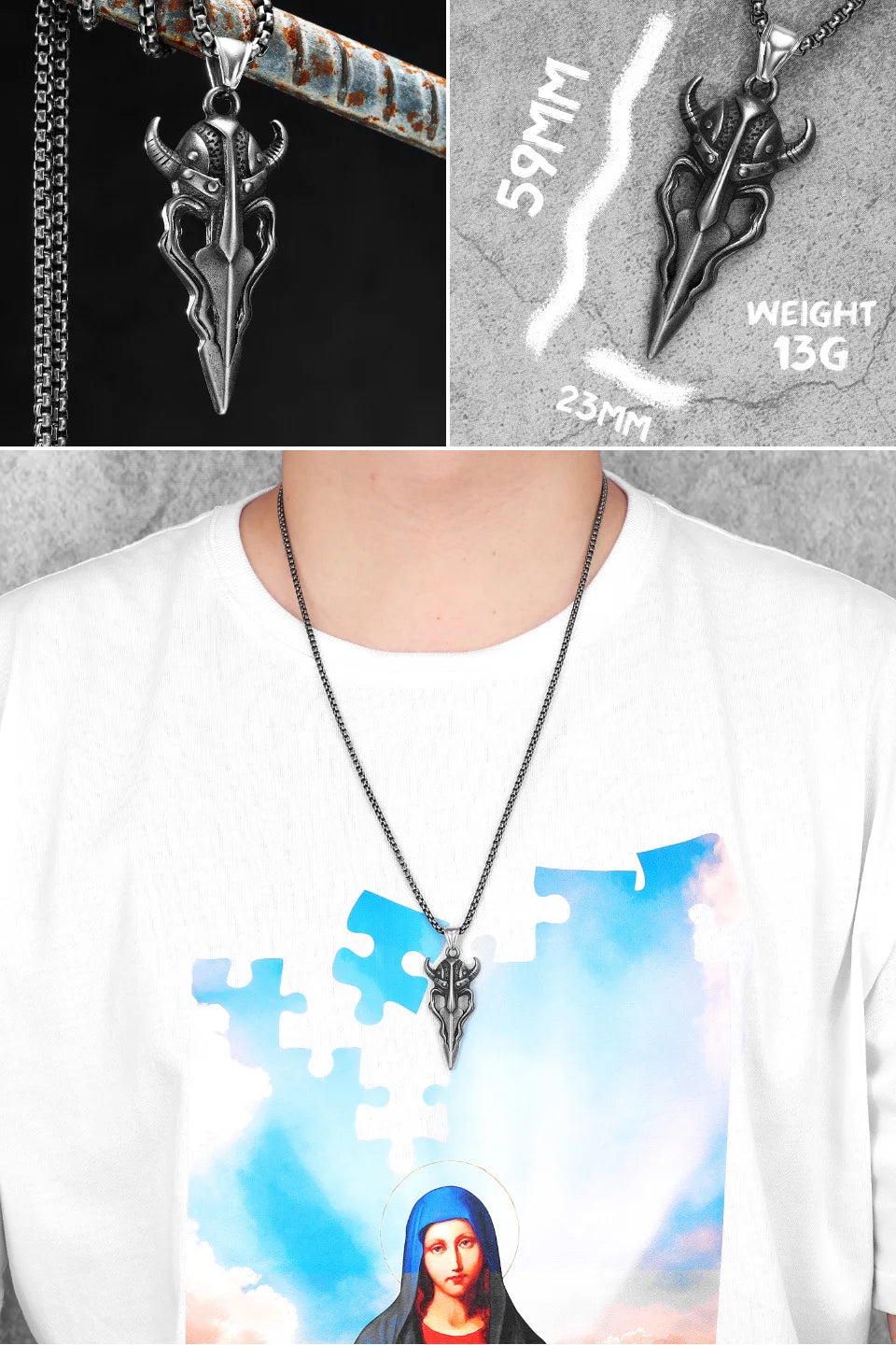 Viking Variety Weapons Men Pendant Necklace Stainless Steel Nordic Myth Chain Retro Rock Punk Rap for Friend Male Jewelry Gift