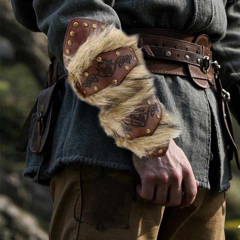 Viking Wrist Guards Armor Barbarian Faux Leather And Faux Fur Wrist Guards Halloween Costume Medieval Renaissance Accessories
