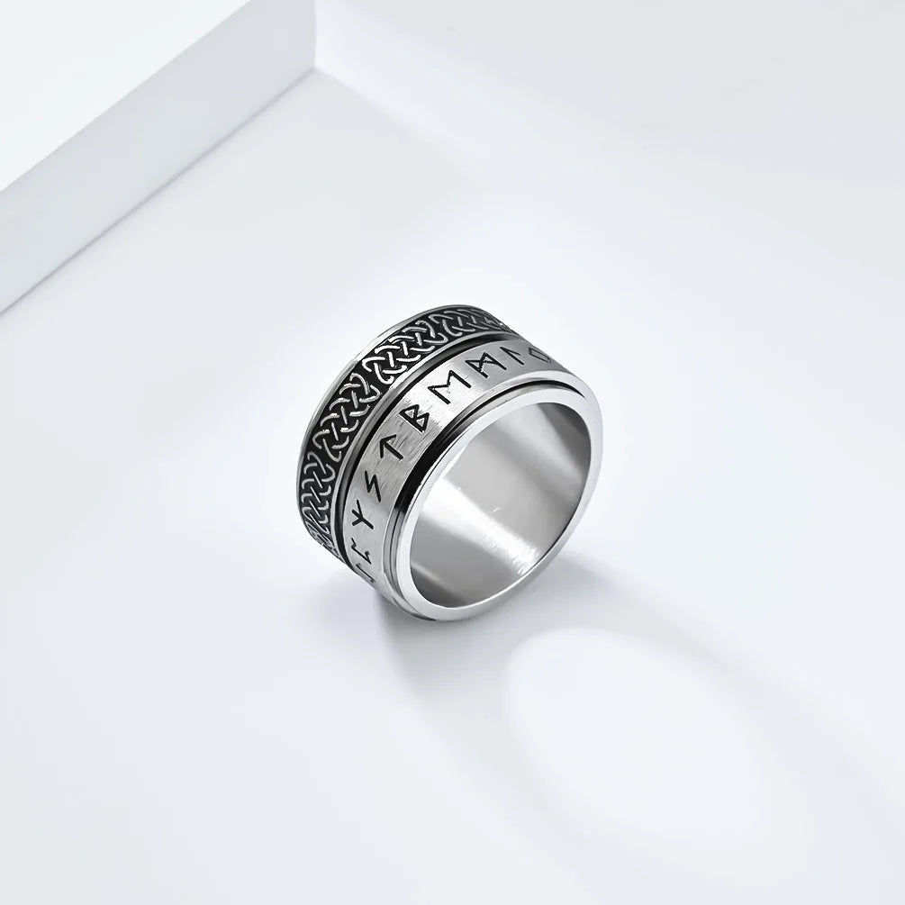 Scandinavian Viking Text Celtic Knot Rotatable Stainless Steel Rotating Ring Men's Domineering Personalized Finger Ring