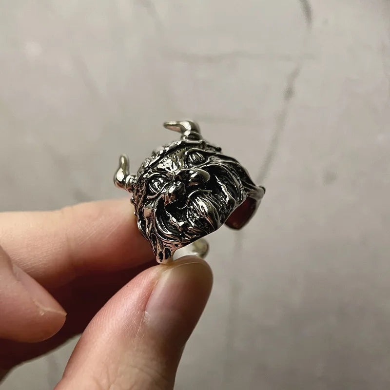 Retro Vikings Cat Ring For Men Silver Color Punk Gothic Adjustable Open Ring Creative Jewelry Unisex Accessories Kitten Gift