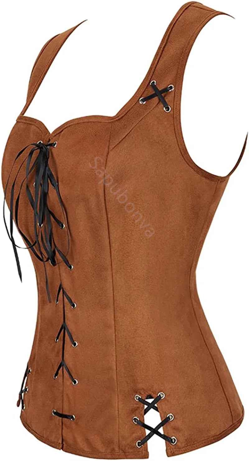 Sapubonva Pirate Renaissance Costumes for Women Steampunk Pirate Vest Viking Costume Bodice Vest Medieval Corset Halloween