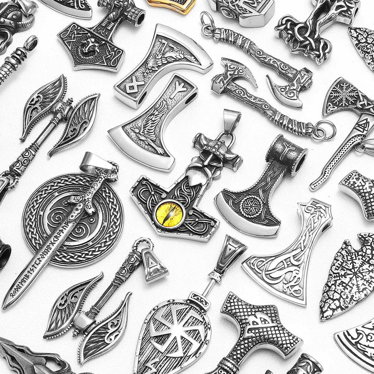 Viking Variety Weapons Men Pendant Necklace Stainless Steel Nordic Myth Chain Retro Rock Punk Rap for Friend Male Jewelry Gift