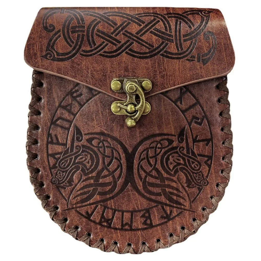 Fashion Coin Purse Vintage Medieval Waist Bag Dragon Wolf Pattern Halloween Cosplay Coin Purse Viking Knight Accessories