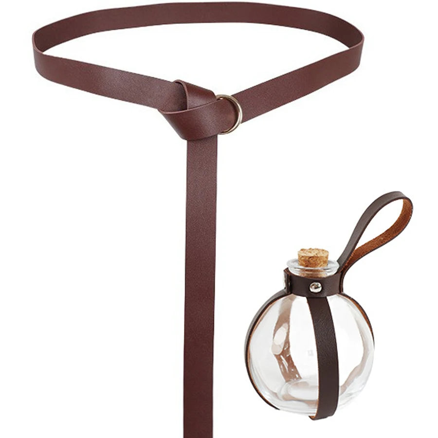 3pcs Medieval Viking Knight Leather Belt Unisex Embossed Waist Belt/Pouch/Cork Potion Set for Cosplay and Events, Halloween Chr