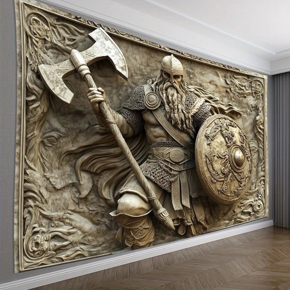 Viking Warrior 3D Embossed Tapestry Norse Myth Art Wall Hanging Living Room Bedroom Office Party Decor Unique Gift Home