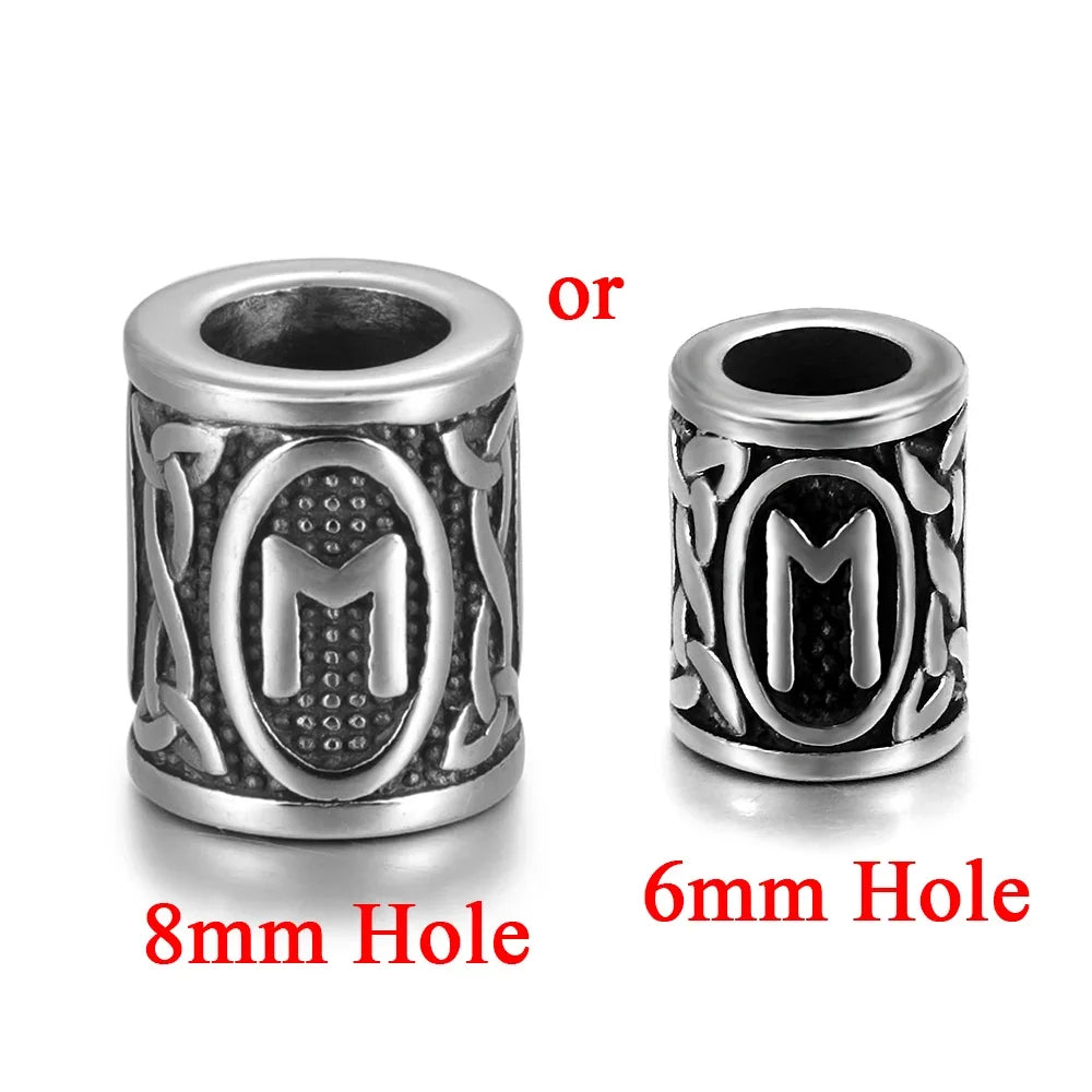 Stainless Steel Viking Rune Beads Hair Beard Lanyards Paracord Bead Jewelry Bracelet Components Jewellery Making DIY Accessories