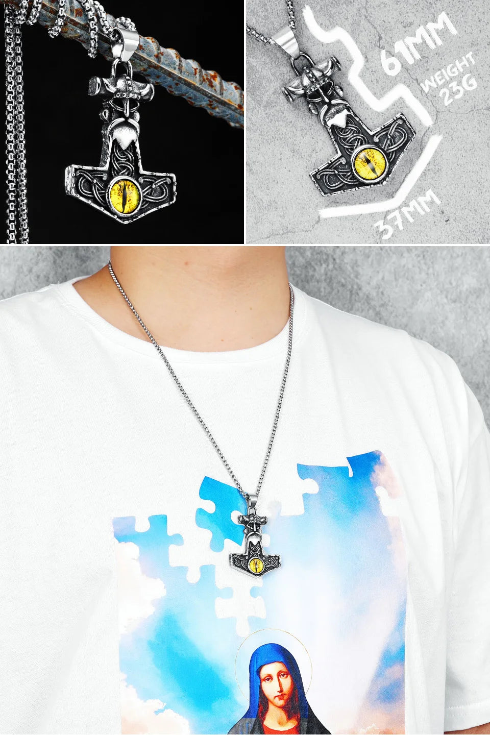 Viking Variety Weapons Men Pendant Necklace Stainless Steel Nordic Myth Chain Retro Rock Punk Rap for Friend Male Jewelry Gift