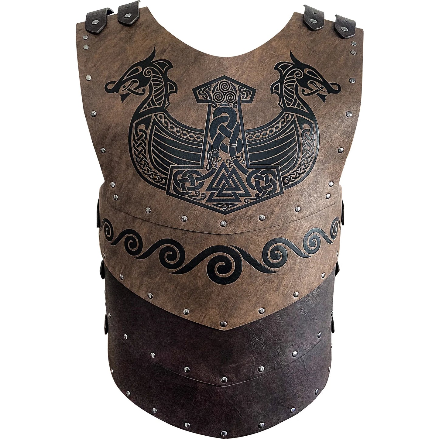 Medieval Victorian Warrior Armor Embossed Viking Costume PU Leather Knight Vest Chest Armor for Cosplay Larp Party Halloween