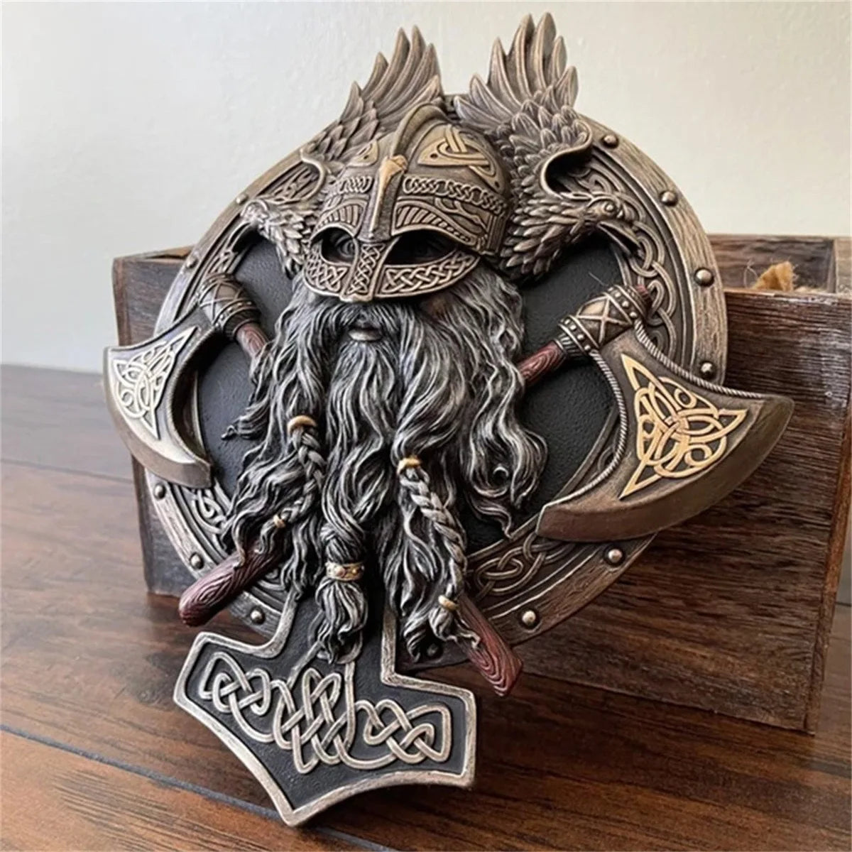 Ares Wall Plaque Valhalla Sculpture, Viking Warrior Axe Wall Decoration Home Wall Hanging Decor Holiday Birthday Gift Gothic