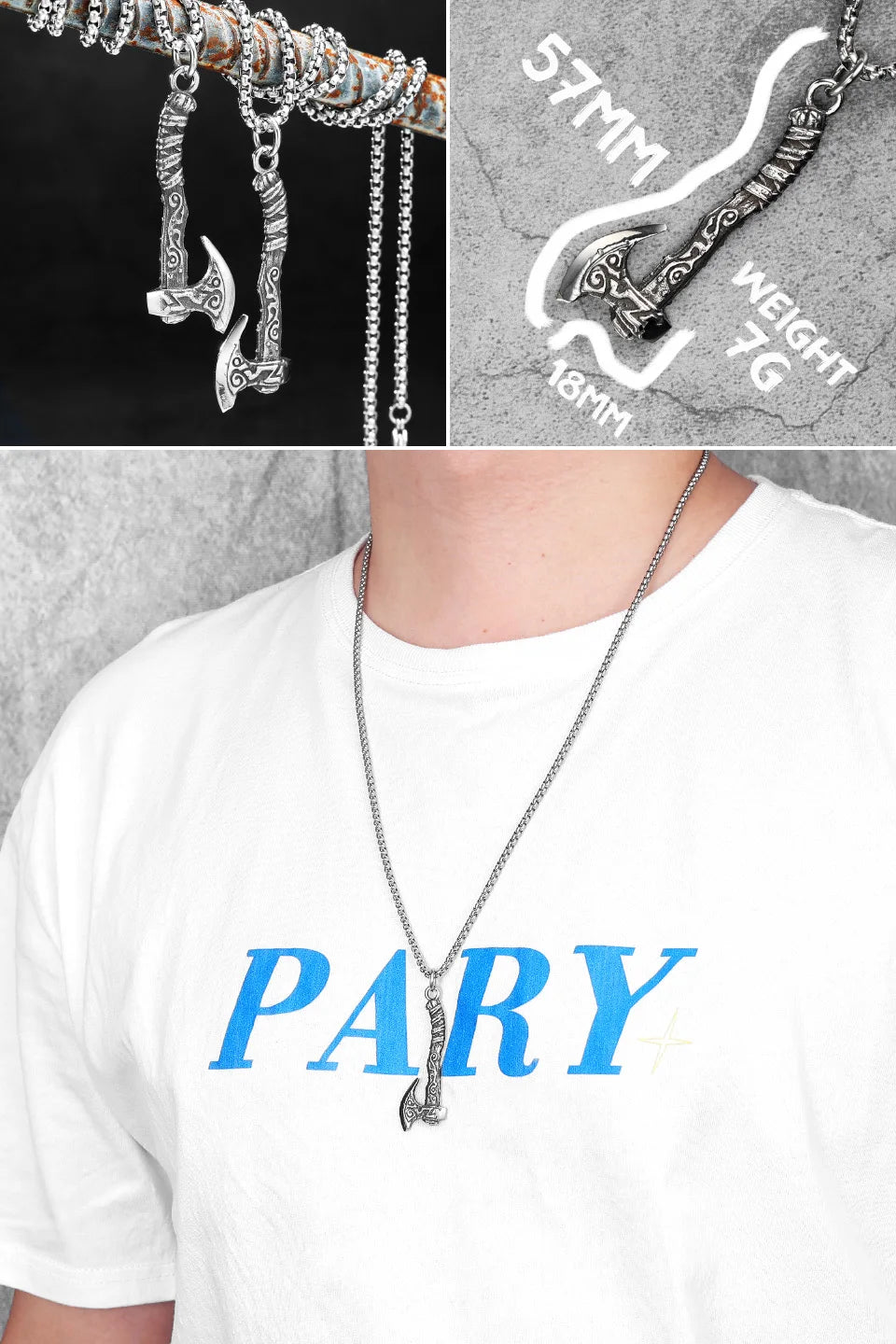 Viking Variety Weapons Men Pendant Necklace Stainless Steel Nordic Myth Chain Retro Rock Punk Rap for Friend Male Jewelry Gift