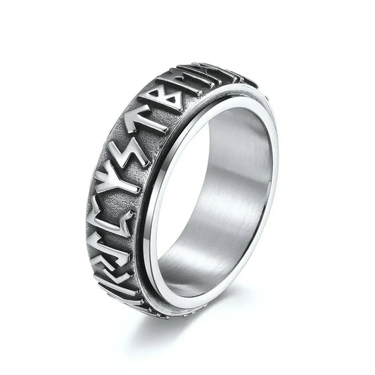 Viking Runes Rings Vintage Stainless Steel Band for Men Nordic Spinner Anxiety Ring Fidget Thumb Ring Gift for Dad Fathers