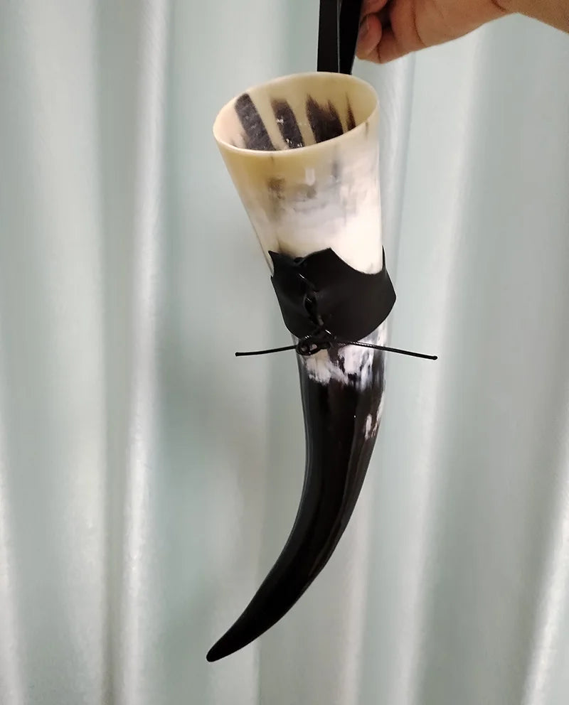 Viking Drinking Horn Mugs 380ml | Handmade Real OX Horn Cups for Ale Wine Beer Chalice Norse Tankard Vikings Style Gift for Men