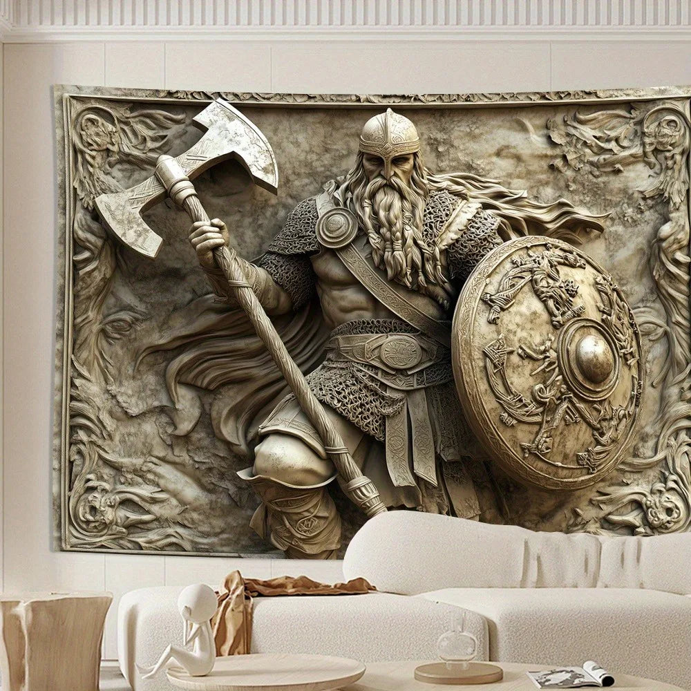Viking Warrior 3D Embossed Tapestry Norse Myth Art Wall Hanging Living Room Bedroom Office Party Decor Unique Gift Home