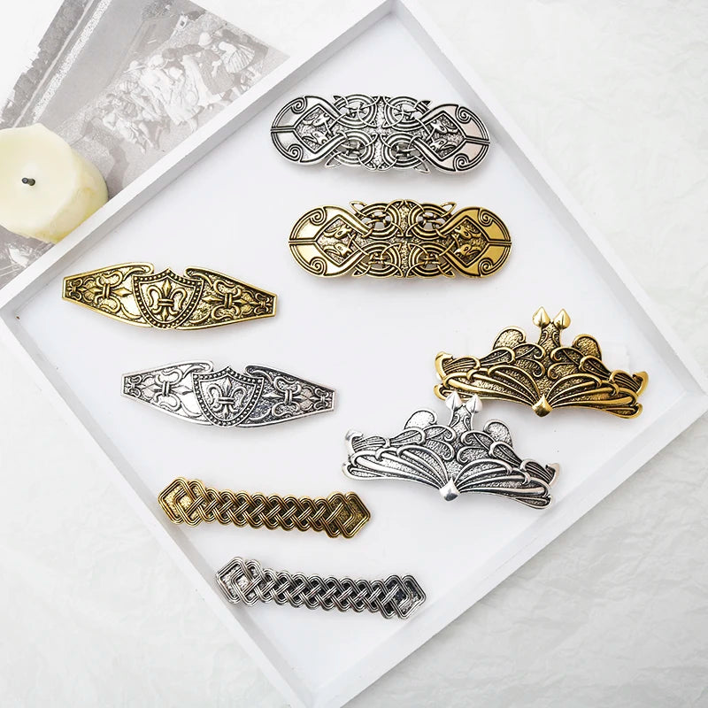 Viking Hairpin Nordic Celtics Knots Crown Vintage Metal Hair Barrettes Dragons Slide Hair Clip Women Hair Jewelry Accessorie
