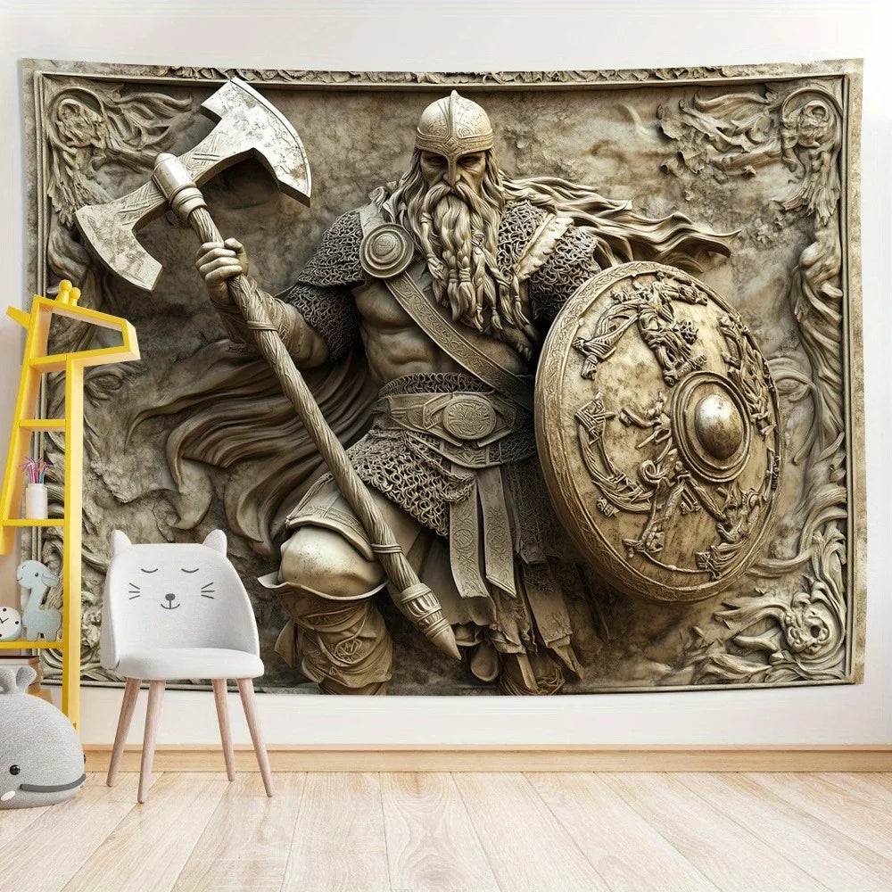 Viking Warrior 3D Embossed Tapestry Norse Myth Art Wall Hanging Living Room Bedroom Office Party Decor Unique Gift Home