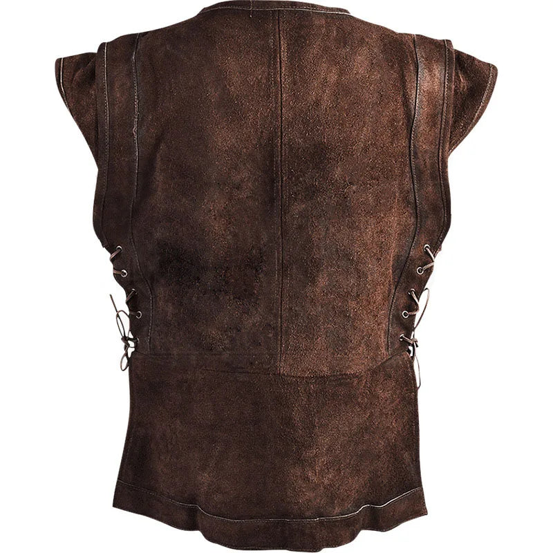 Mens Medieval Punk Vest Punk Cosplay Archer Costume Adult Chest Body Armor Suede Larp Outfit Jerkin Coat Halloween For Men
