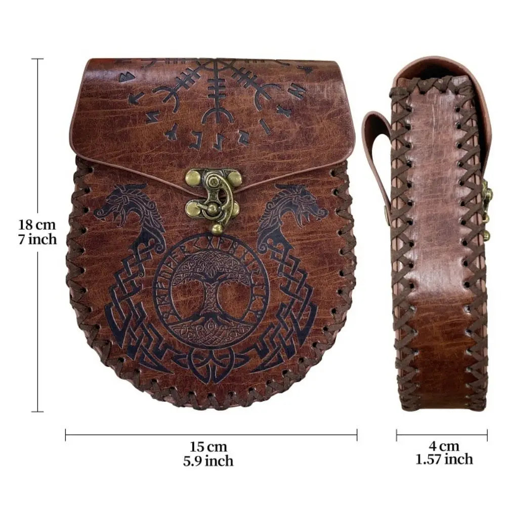 Fashion Coin Purse Vintage Medieval Waist Bag Dragon Wolf Pattern Halloween Cosplay Coin Purse Viking Knight Accessories