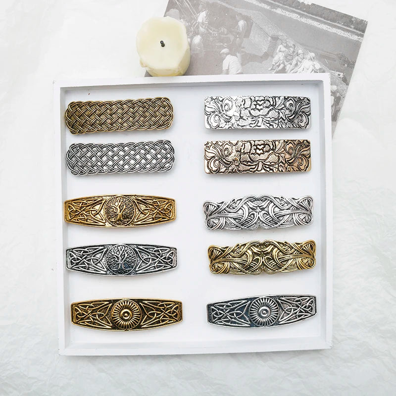 Viking Hairpin Nordic Celtics Knots Crown Vintage Metal Hair Barrettes Dragons Slide Hair Clip Women Hair Jewelry Accessorie