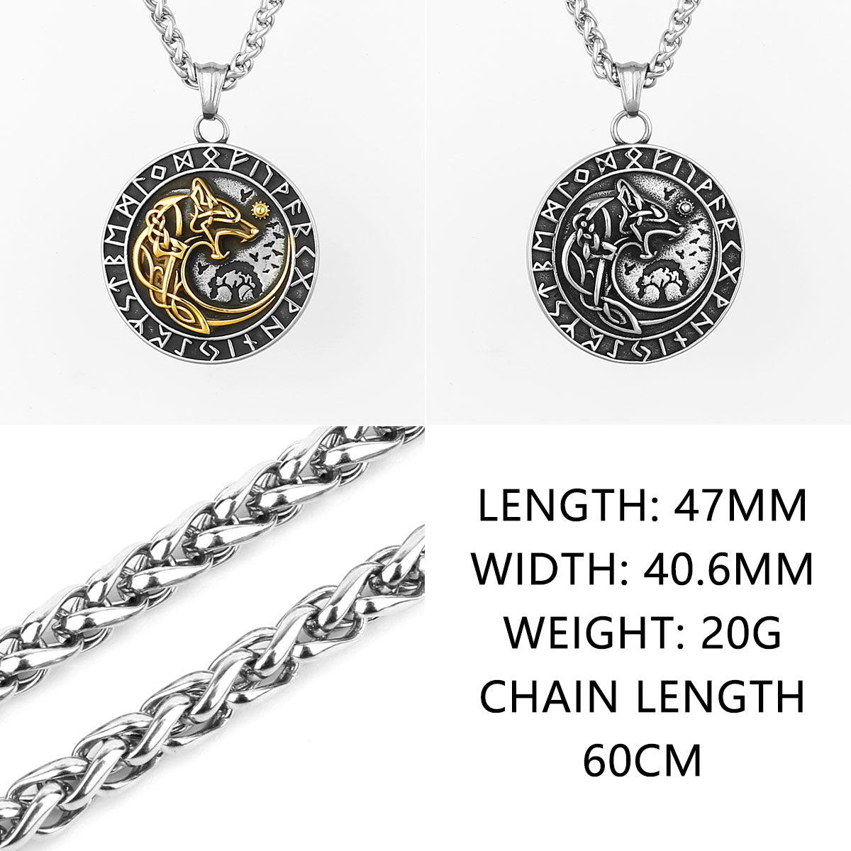 Viking Style Various Wolf Head Runes Original Stainless Steel Material Unisex Necklace Pendant Birthday Gift Factory Wholesale