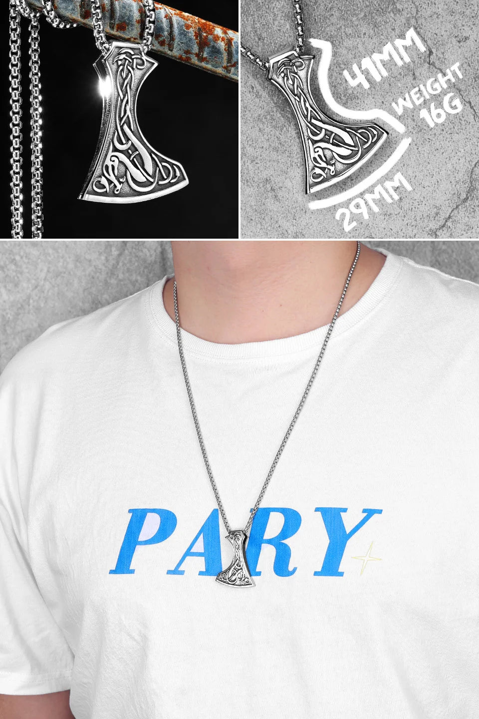 Viking Variety Weapons Men Pendant Necklace Stainless Steel Nordic Myth Chain Retro Rock Punk Rap for Friend Male Jewelry Gift