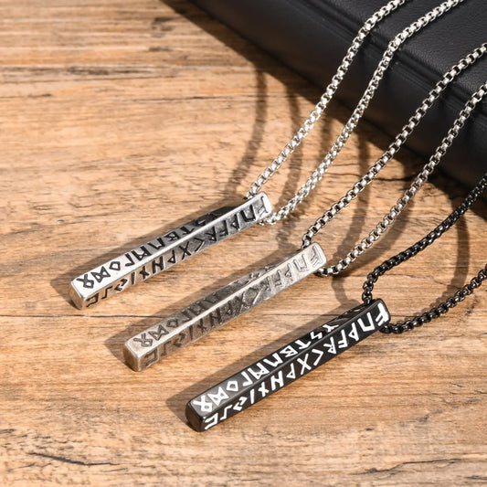 Viking Runes Necklaces For Men Boys, Antique Stainless Steel Jewelry Mobius Bar Pendant Necklaces,norse Viking Odin Gift