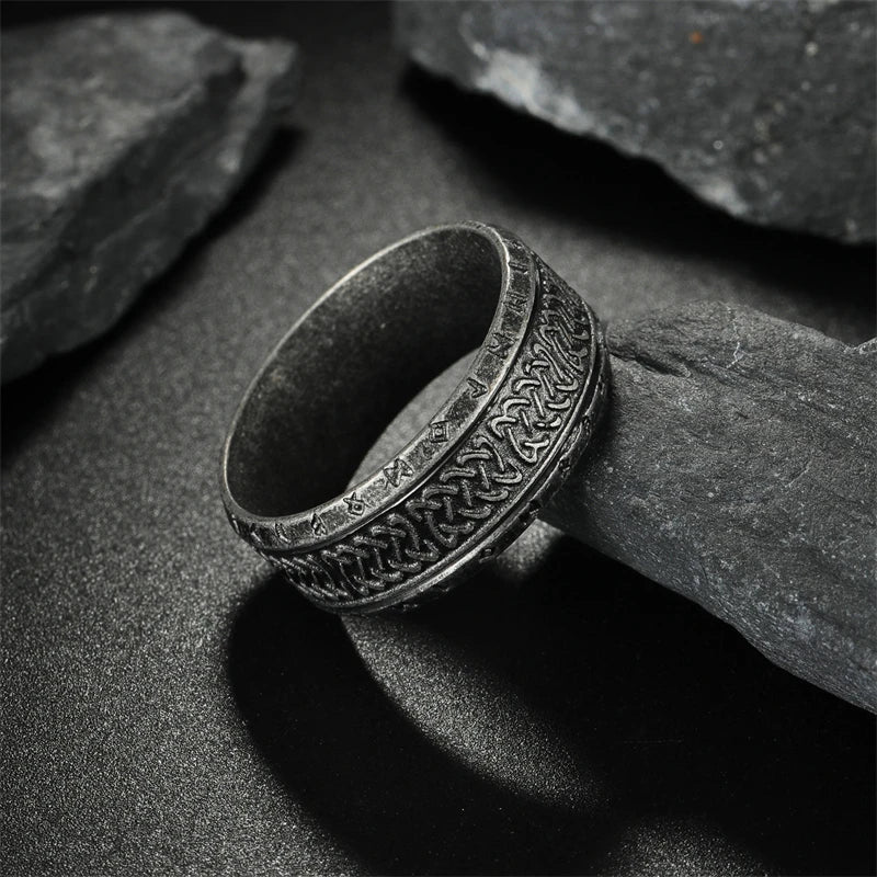 New Vintage Nordic Viking Rune Ring for Men Women Simple Stainless Steel Viking Odin Letter Ring Retro Amulet Jewelry Gifts
