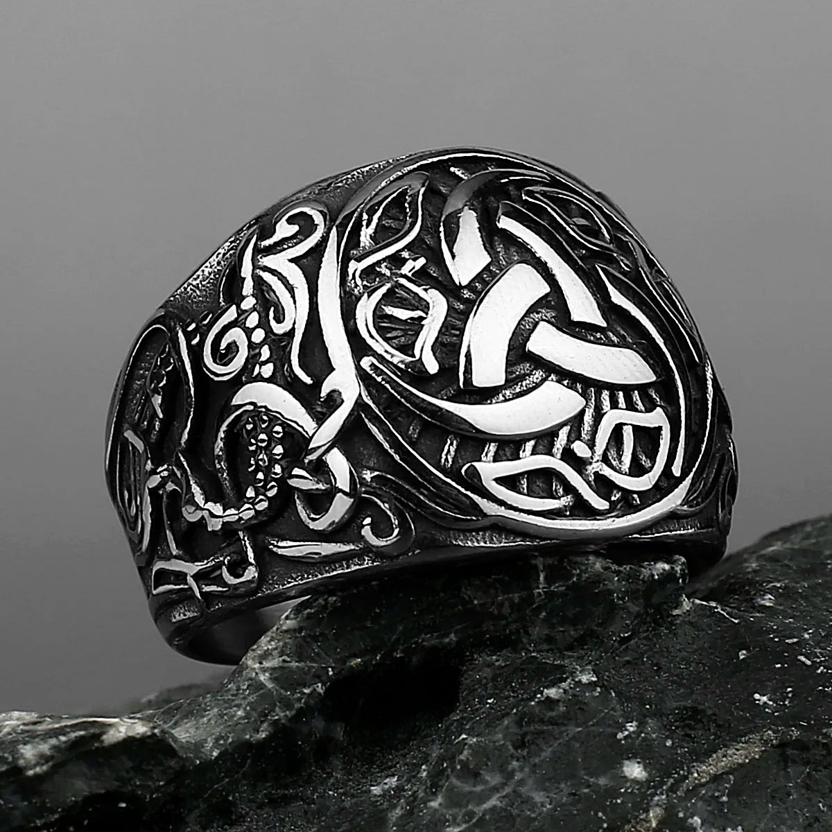 Viking Dragon Rune Stainless Steel Ring Men's Fashion Temperament Ring Biker Hip Hop Celtic Knot Amulet Jewelry Gift