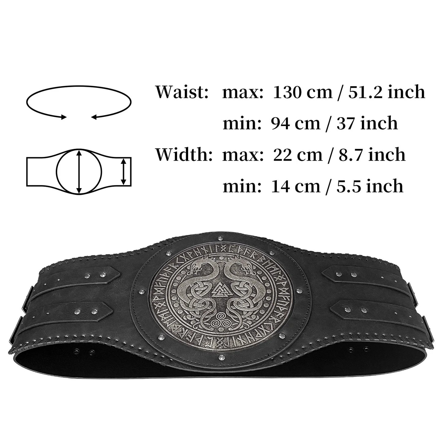 Viking style wide embossed PU leather belt with medieval Nordic style Renaissance knight armor waist belt accessory suitable f