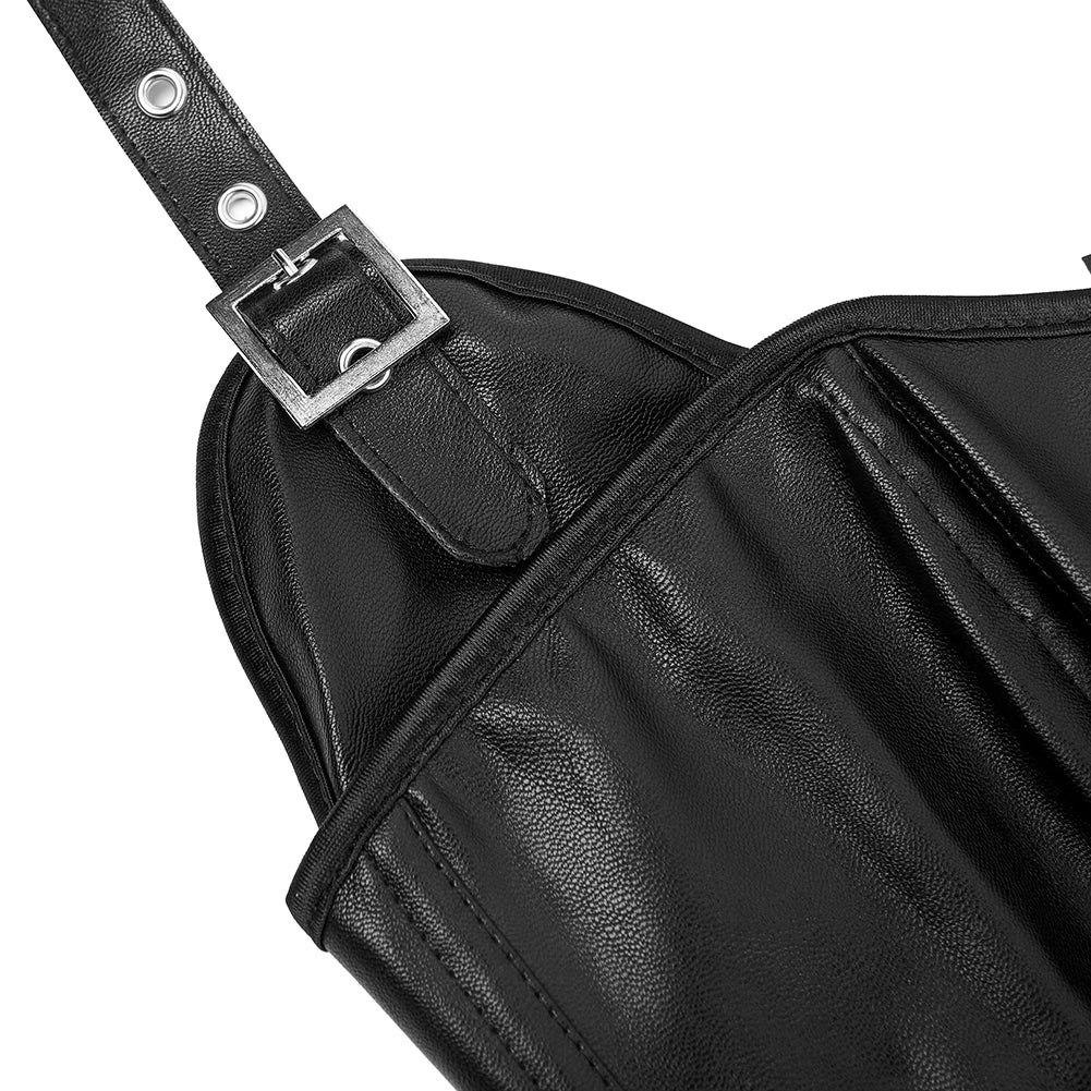 Steampunk Halterneck Overbust Corset Corselet Black Brown Basques Faux Leather Bustier Top