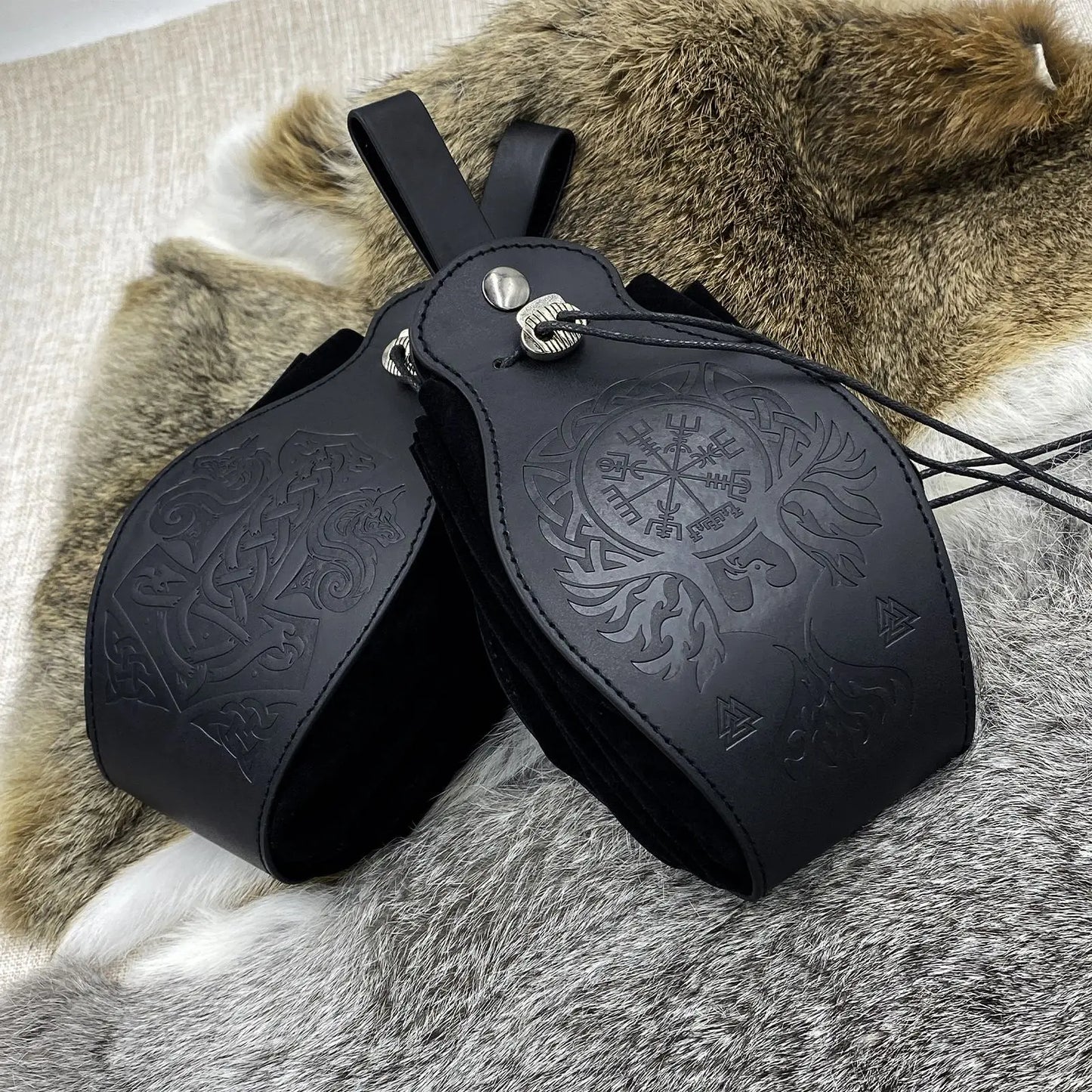 Vikings Rune Pouch String Coins Drawstring Bag Costume Vintage Halloween Accessory Leather Suede Medieval Loop Belt Kit Adult