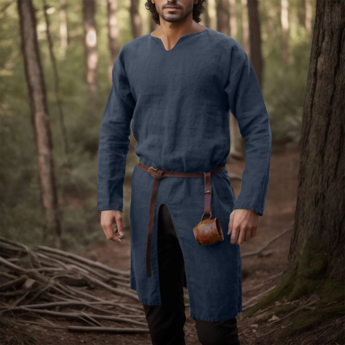 Medieval Renaissance Retro Linen Shirt Tops Tunic Male Long Robes Dress Vintage Jackets Knight Vikings Pirate Cosplay Costumes