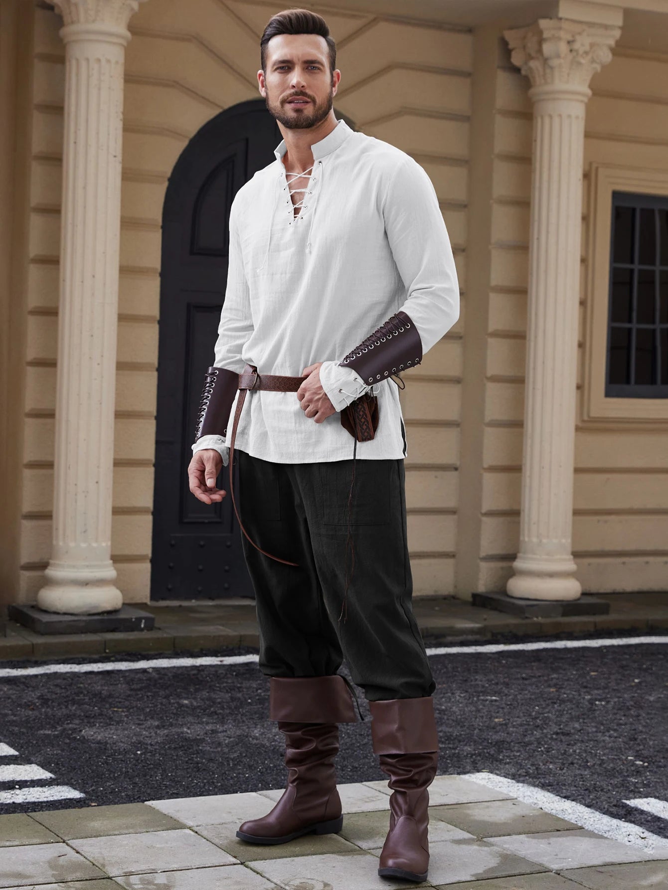 Men's  Halloween Costume  Pants Medieval Viking Pirate Cosplay Pants Renaissance Trousers for Adult With Pocket