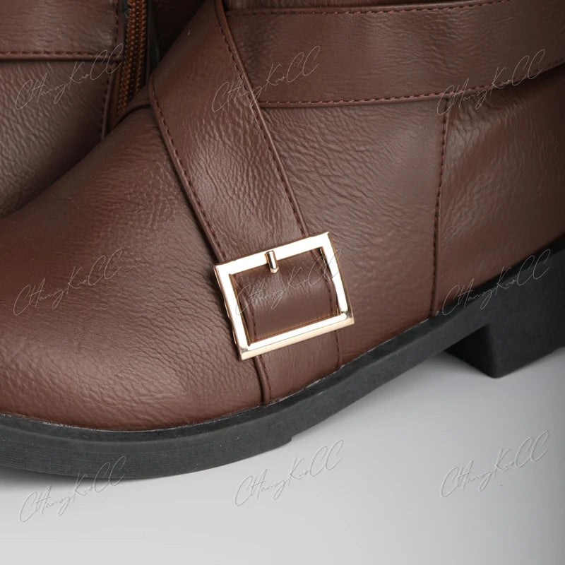 Medieval Viking Pirate Soldier Cosplay Knight Boots Halloween Men Fashion Buckle Footwear Shoes Women Retro Party High Heel Boot