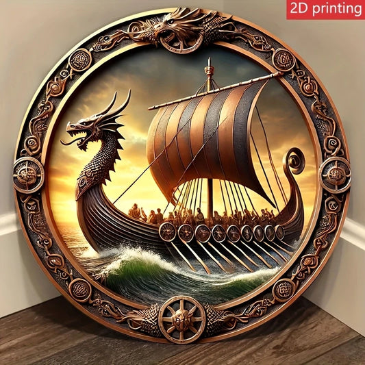 1 Piece 2D Viking Tap Ship Logo Wooden Disc 8 Inch For Bedroom Living Room Home Restaurant Bar Coffee Shop Garage Room