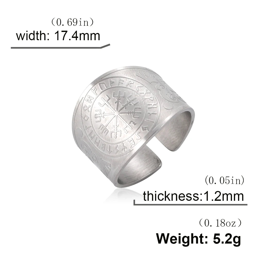 LIKGREAT Viking Compass Vegvisir Ring Helm of Awe Nordic Rune Scandinavian Amulet Stainless Steel Jewelry New Year Gift
