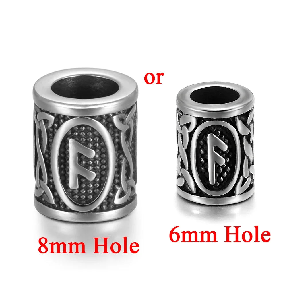 Stainless Steel Viking Rune Beads Hair Beard Lanyards Paracord Bead Jewelry Bracelet Components Jewellery Making DIY Accessories