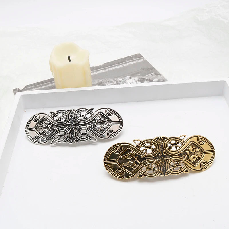 Viking Hairpin Nordic Celtics Knots Crown Vintage Metal Hair Barrettes Dragons Slide Hair Clip Women Hair Jewelry Accessorie