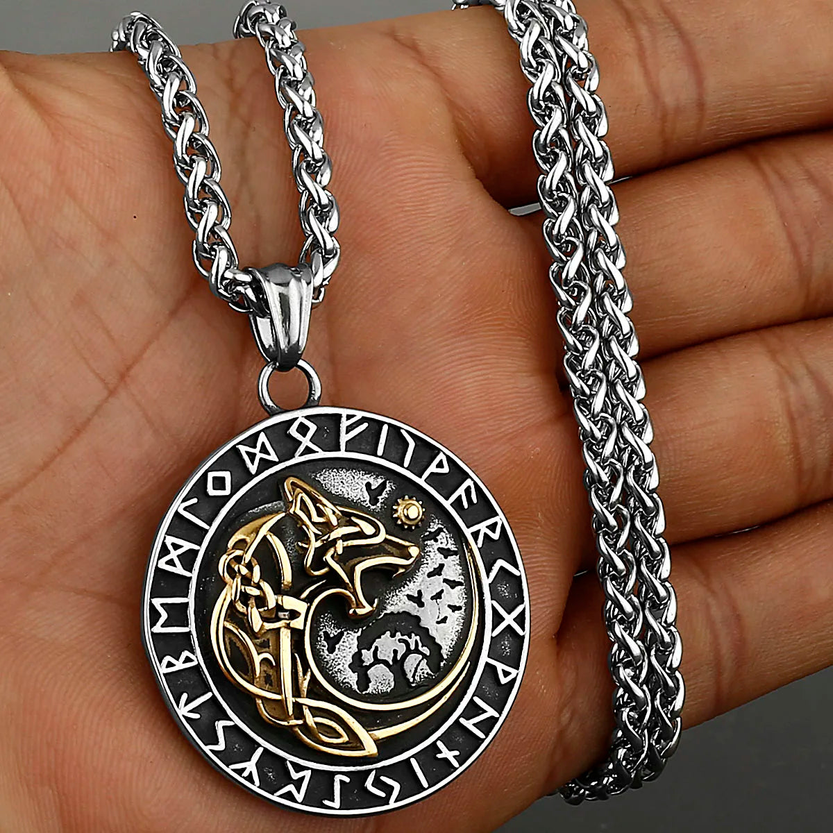 Viking Style Various Wolf Head Runes Original Stainless Steel Material Unisex Necklace Pendant Birthday Gift Factory Wholesale