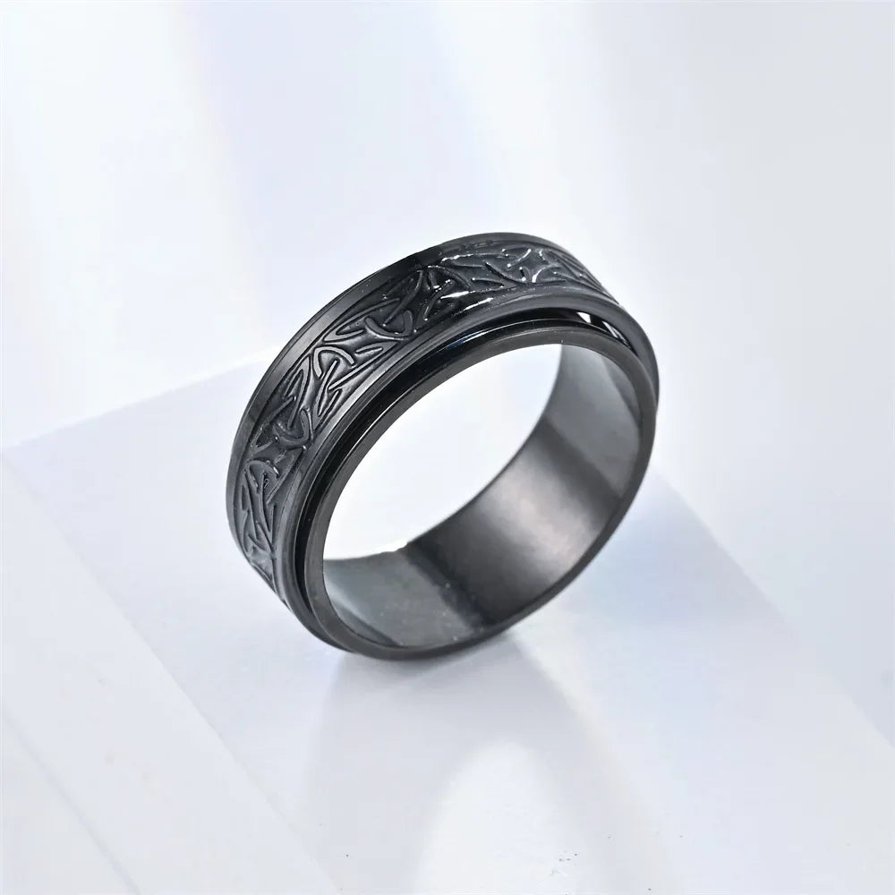 Viking Celtic Knot Rune Rings for Men Rotating Stainless Steel Anti Stress Anxiety Relife Spinning Ring Anillo Antiestres