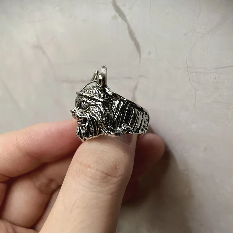 Retro Vikings Cat Ring For Men Silver Color Punk Gothic Adjustable Open Ring Creative Jewelry Unisex Accessories Kitten Gift