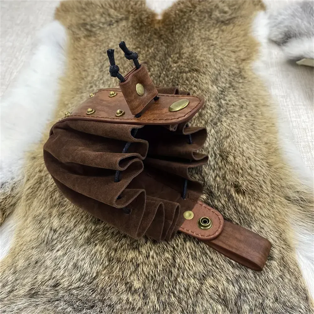 Vikings Rune Pouch String Coins Drawstring Bag Costume Vintage Halloween Accessory Leather Suede Medieval Loop Belt Kit Adult