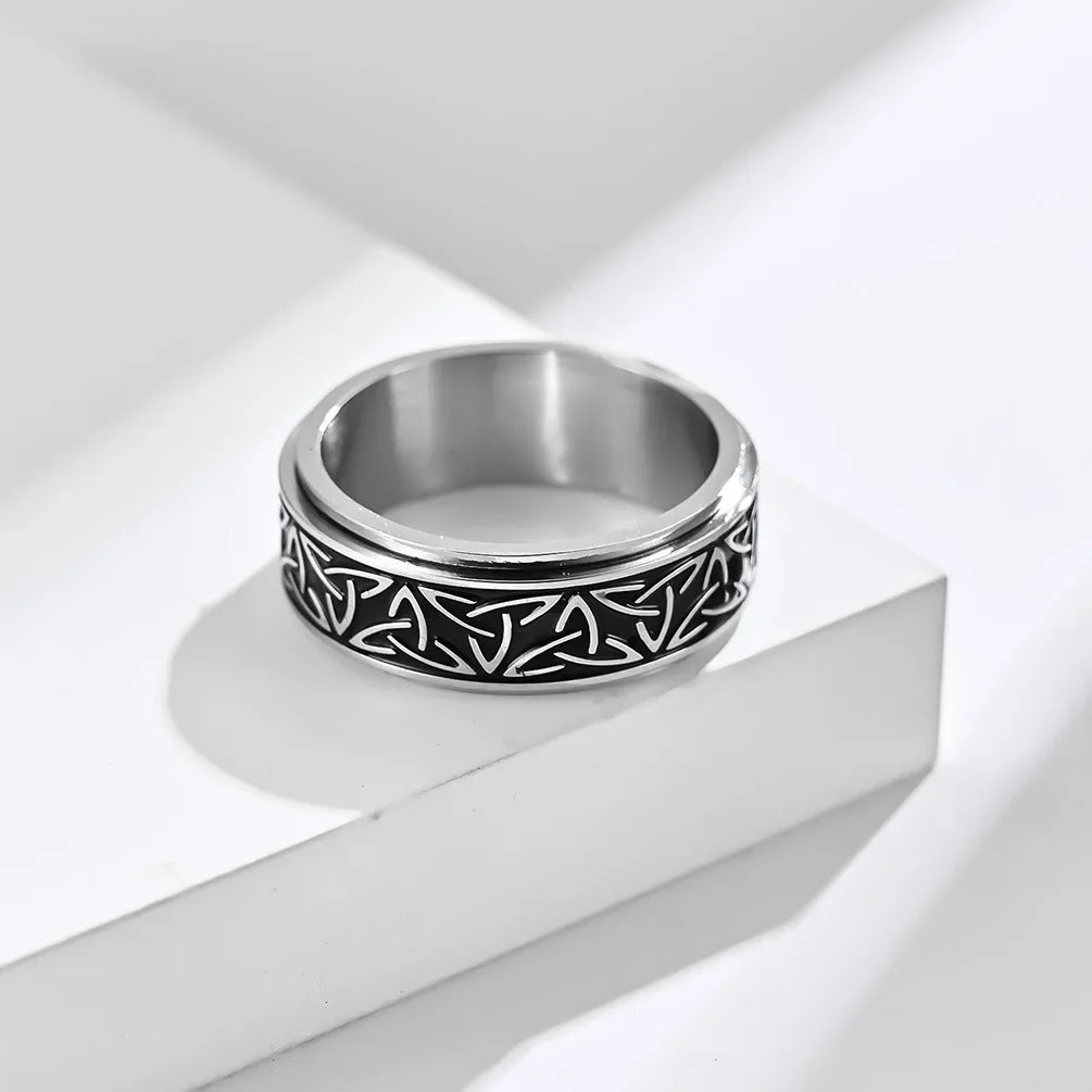Viking Celtic Knot Rune Rings for Men Rotating Stainless Steel Anti Stress Anxiety Relife Spinning Ring Anillo Antiestres