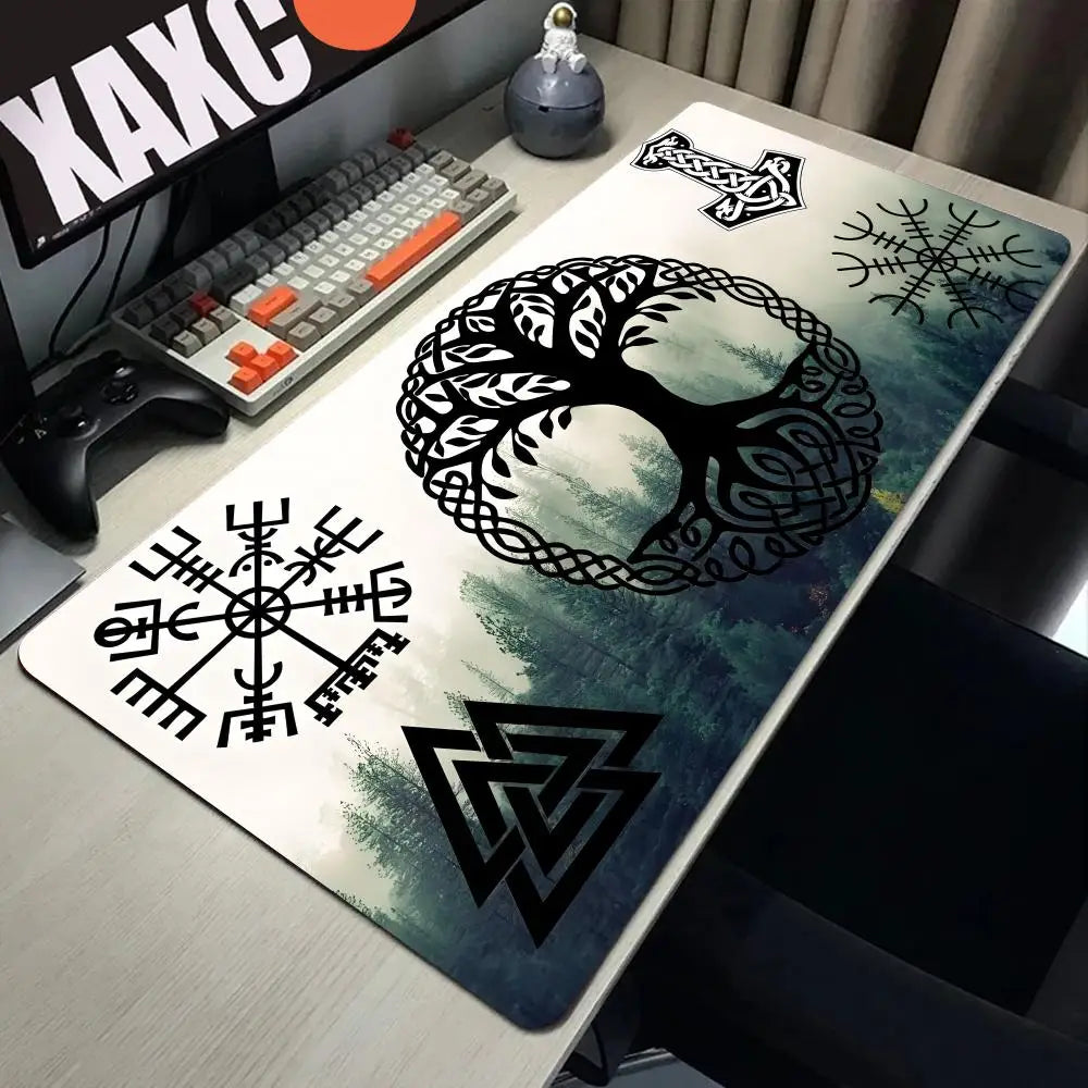 Viking-Vegvisir Logo Mousepad INS Tide Large Thickened Mouse Pad Oversized Gaming Keyboard Notebook Table Mat for PC Computer